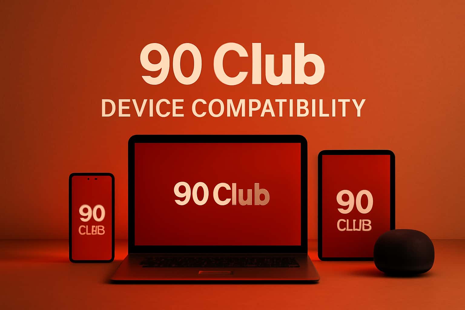 An informative scene showcasing device compatibility for the 90 Club application.