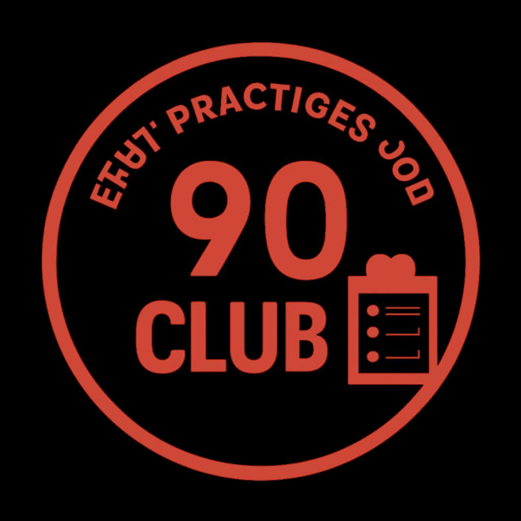A badge illustrating guidance for 90 Club best practices.