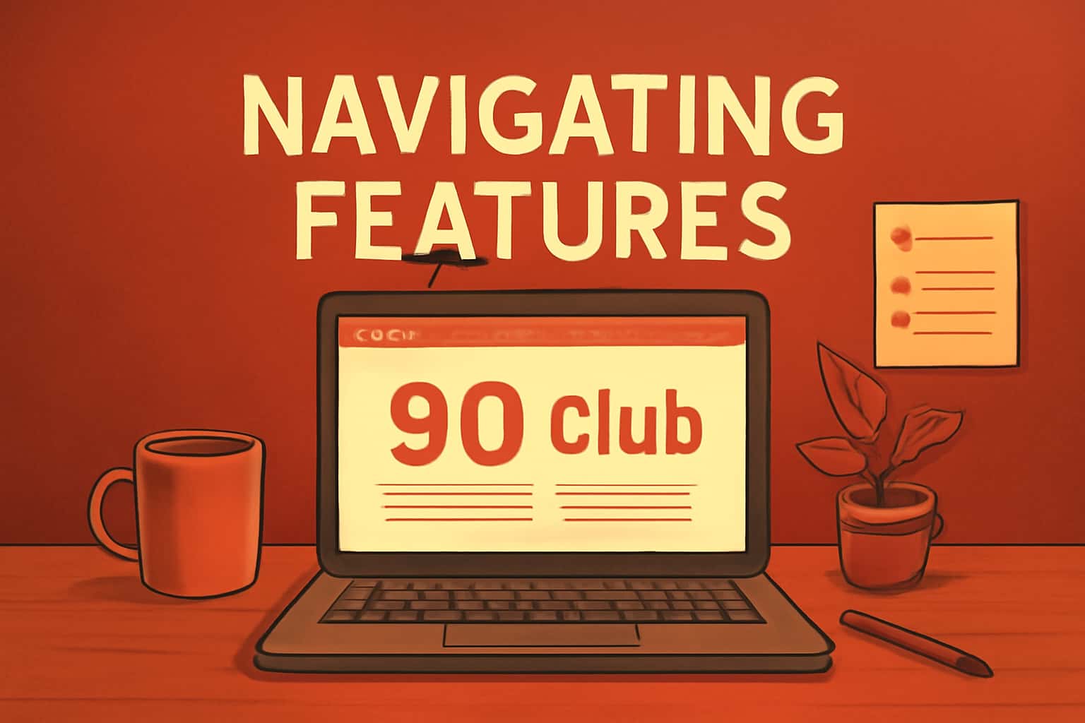 An informative scene presenting the features of the 90 Club app.