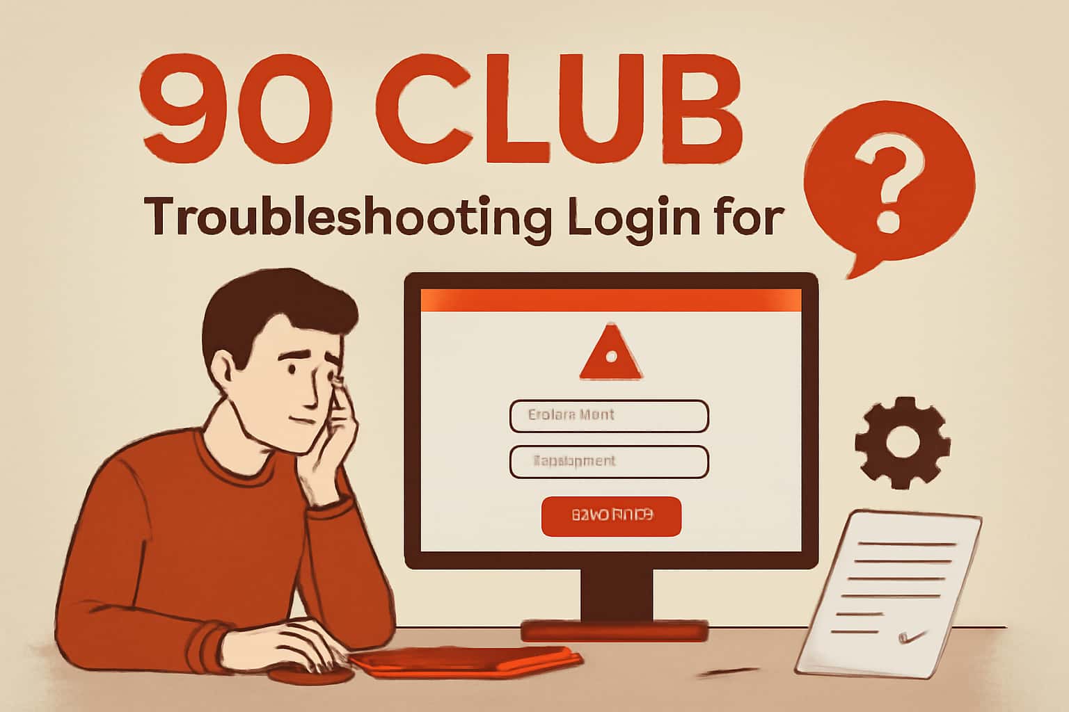 Neutral informational scene about troubleshooting login issues for 90 Club.
